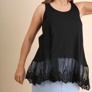 Plus Size Sleeveless w/Lace Trim in Black, XL-2X